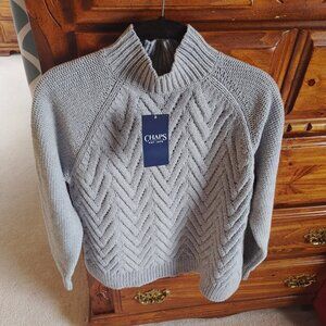 NWT GRAY CHAPS WOMEN'S CABLE KNIT SWEATER WITH SPARKLE